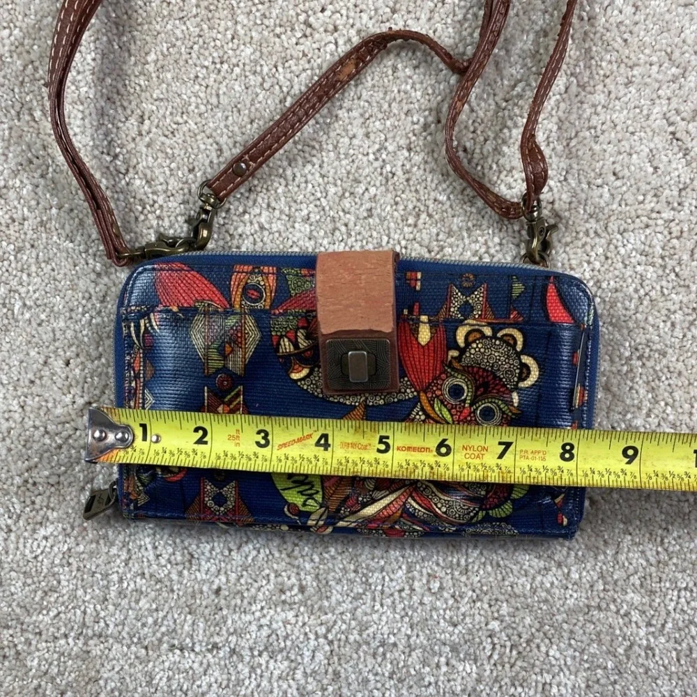 Sakroots Artist Circle Large Smartphone Crossbody Wallet Navy Owl Spirit Print